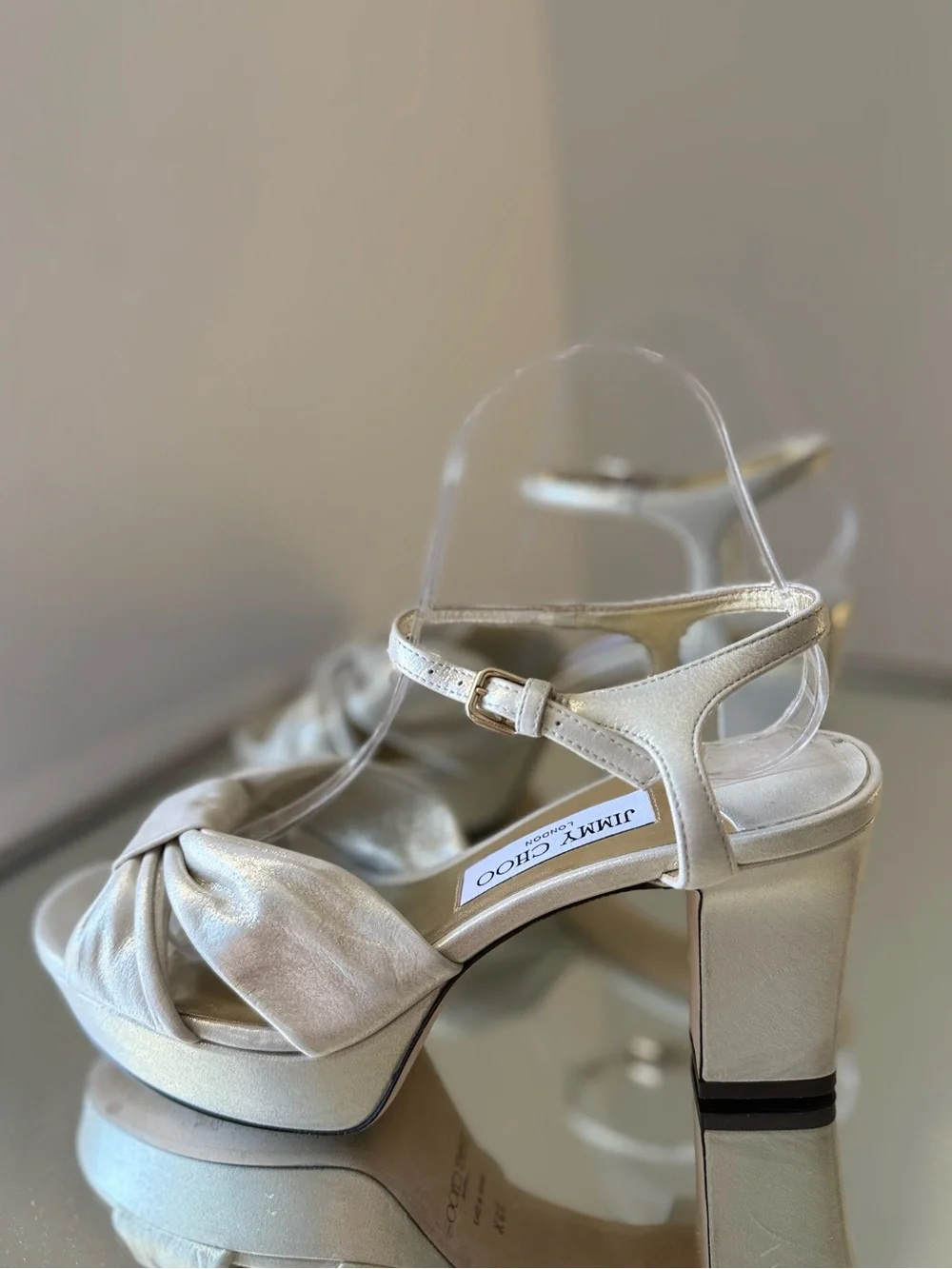 Like new Jimmy Choo Women’s Heloise 80 Shimmer Suede Platform Sandals $1,050